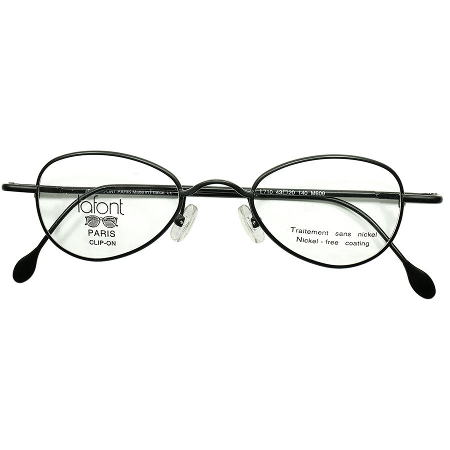 安定BASIC デイリー向け1990sフランス製 デッドストックFRAME FRANCE lafont ラフォン BRTISH STYLE  PANTOラウンド丸眼鏡 MATT BLACKバネ蝶番 ビンテージ ヴィンテージ 眼鏡 メガネ 【a7212】