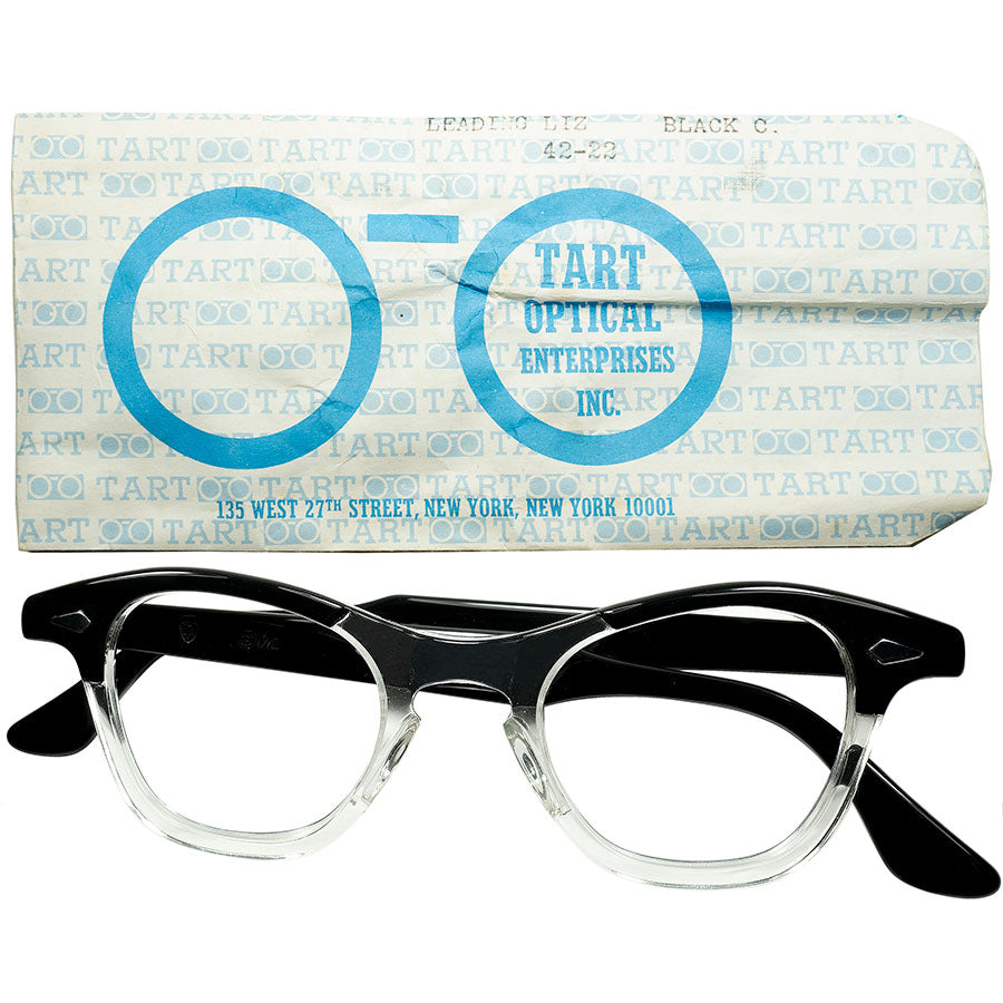 初入荷クラス 激RAREカラー1950s-60s デッドストック USA製オリジナル TART OPTICAL タートオプティカル タート  LEADING LIZ size42/22 BLACK 2TONE ビンテージ ヴィンテージ 眼鏡 メガネ 【a8080】