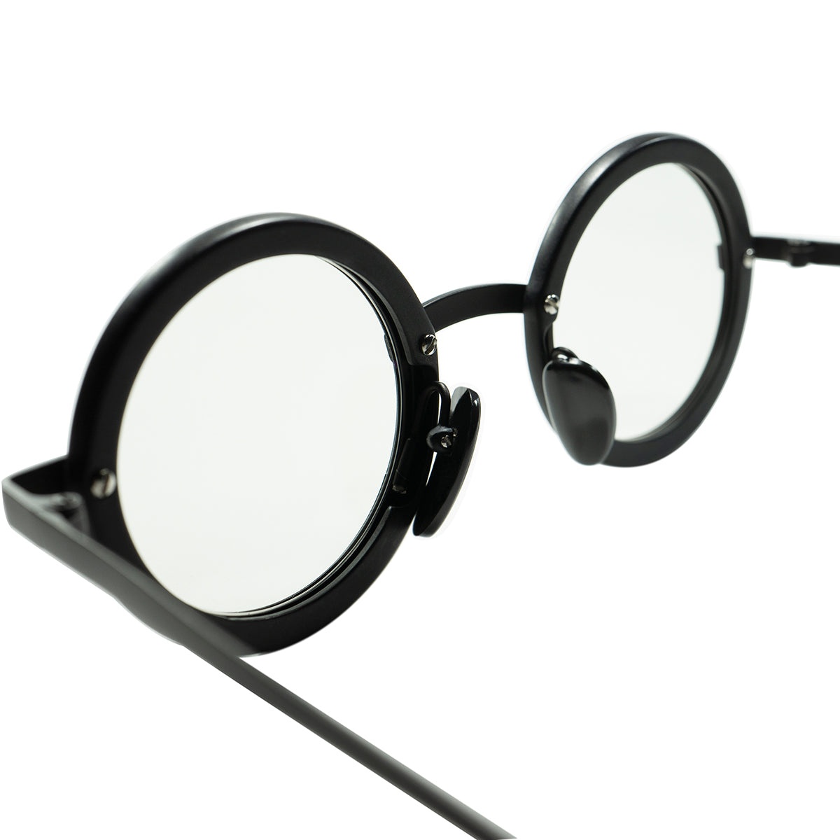 本人期ミクリでまん丸でこのデザインにALL BLACKの神業1980-90s 初期フランス製 デッドストック ALAIN MIKLI アランミクリ  INNER-RIM ROUND 丸眼鏡　ビンテージ ヴィンテージ 眼鏡 メガネ 【a8410】