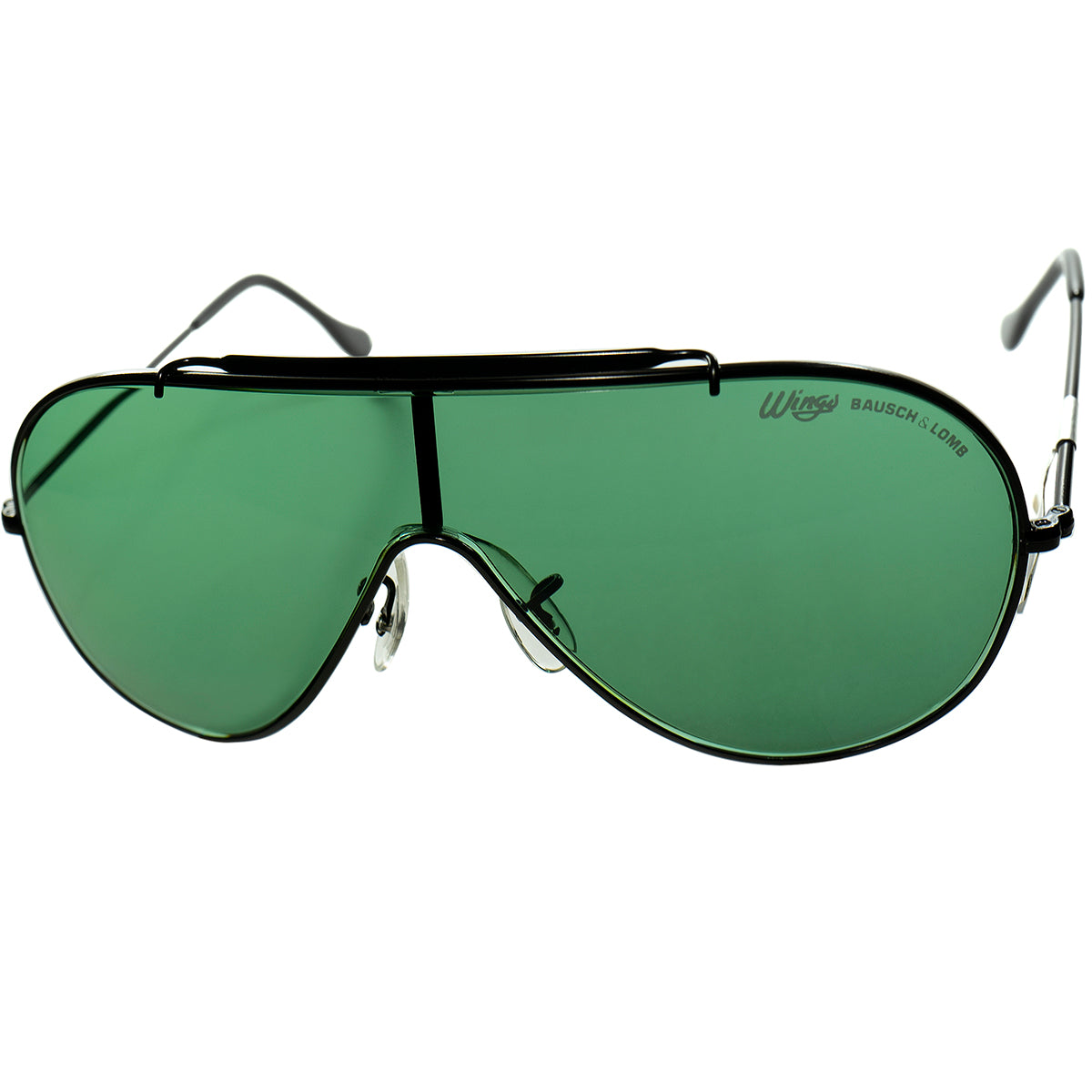 スリラー期マイケルSTYLEの一枚仕立てLENSのアビエーター型　1980s デッドストック USA製 BAUSCH&LOMB ボシュロム WINGS  BLACK size62/14 　ビンテージ ヴィンテージ 眼鏡 メガネ 【a9570】