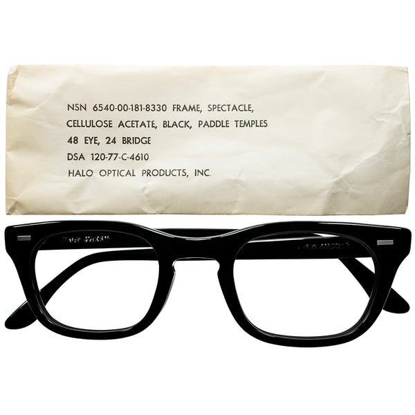 達人仕上げの貴重な別格個体1960-70s MADE IN USA デッドストック  HALO製 for USミリタリー HORN-RIM ウェリントン BLACK size48/24 ミルスペック  ビンテージ ヴィンテージ 眼鏡 メガネ 【a9591】