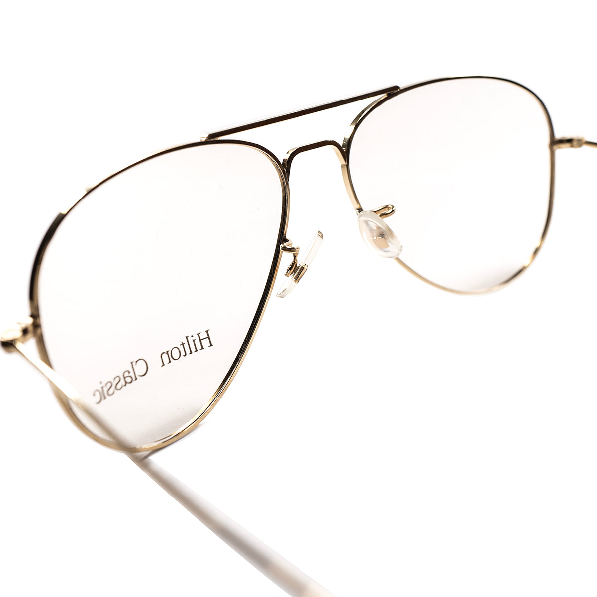 最初期のBL RAYBANを彷彿させる骨太角リムの金張ボディ1970s デッド英国製 HILTON CLASSIC アビエーター AVIATOR  14KT金張 size58/16 ビンテージ ヴィンテージ 眼鏡 メガネ 【b0003】