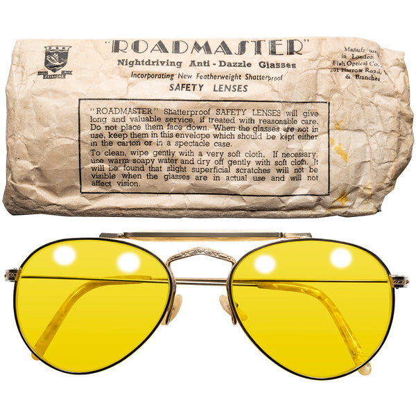 AVIATORとしては最古種のUNUSALな超珍品1930-40s MADE IN LONDON デッドストック Fish Optical 彫金 EARLY アビエーター ROAD MASTER 54/20 ビンテージ ヴィンテージ 眼鏡 メガネ  【B0324】