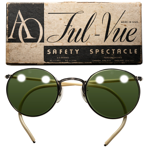 US工業用アイウェアの名作中の名作1940s デッドストック USA製 AMERICAN OPTICAL アメリカンオプティカル AO インダストリアル Ful-Vue size49/25  ビンテージ ヴィンテージ 眼鏡 メガネ【b0342】