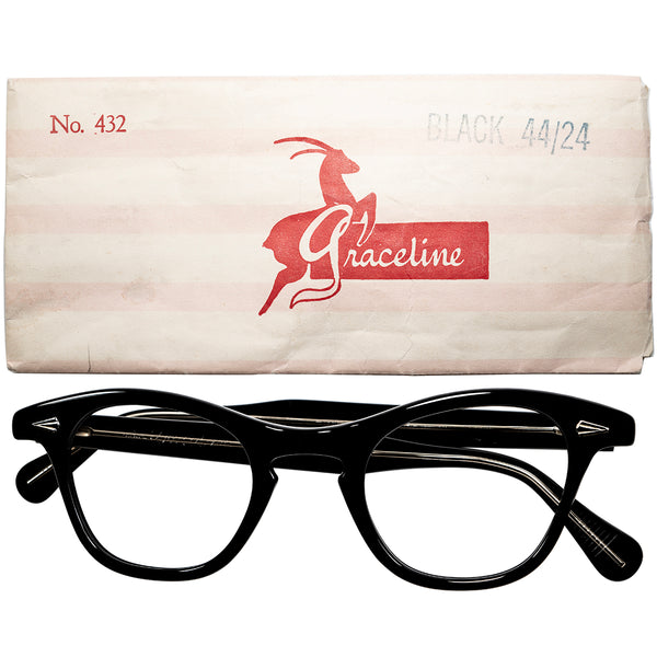 US FIFTIESオーラ全開の桁違いの鬼レアモデル 1950sデッドストック USA製オリジナル Granceline キャットアイ ウェリントン BLACK size 44/24  ビンテージ ヴィンテージ 眼鏡 メガネ 【b0415】