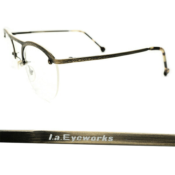 荘厳ALL彫金模様入 デッドストック 1980s イタリア製 MADE IN ITALY 初期 l.a.Eyeworks 即着用可 UPPER  BRIDGE×FUL-VUEマウント 真鍮色 リムレス パント ビンテージ ヴィンテージ 眼鏡 メガネ 実寸47/25 良好サイズ 【A5146】