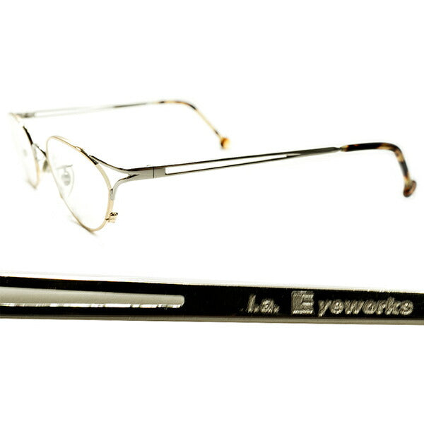 鋭敏LUXURYデザイン デッドストック 1990s イタリア製 MADE IN ITALY l.a.Eyeworks 立体構造 2TONE  METAL GOLD×SILVER 変形オーバル型 ラウンド ビンテージ ヴィンテージ 眼鏡 メガネ 丸メガネ 実寸46/23良好サイズ 【A5200】