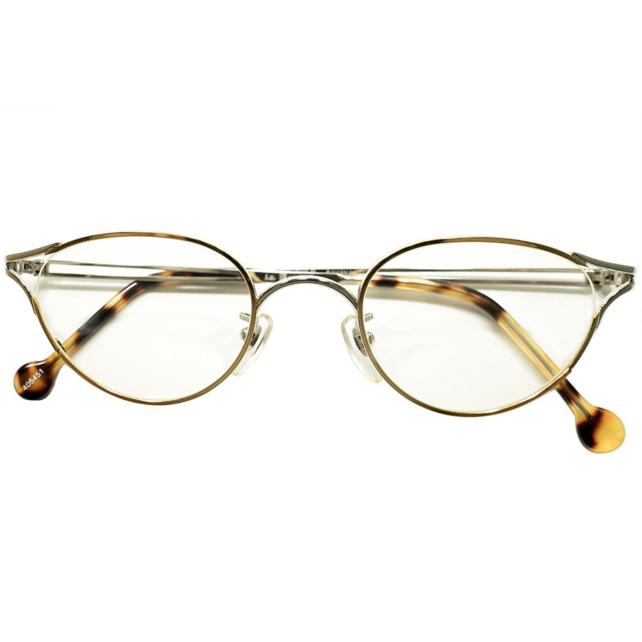 鋭敏LUXURYデザイン デッドストック 1990s イタリア製 MADE IN ITALY l.a.Eyeworks 立体構造 2TONE  METAL GOLD×SILVER 変形オーバル型 ラウンド ビンテージ ヴィンテージ 眼鏡 メガネ 丸メガネ 実寸46/23良好サイズ 【A5200】