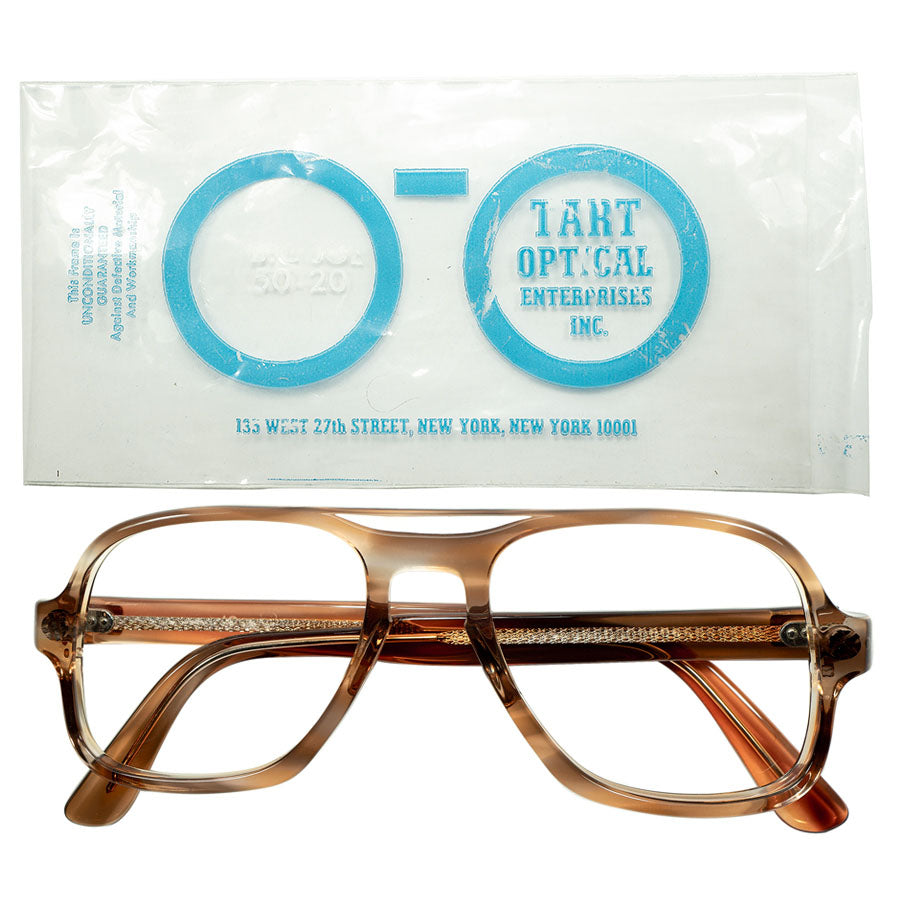 哀愁SUNSETトーン x NERD LOOK 1960s-70sデッドストック USA製オリジナル TART OPTICAL タート  タートオプティカル BIG JOE size50/20 BROWN SILK ビンテージ ヴィンテージ 眼鏡 メガネ 【a7319】