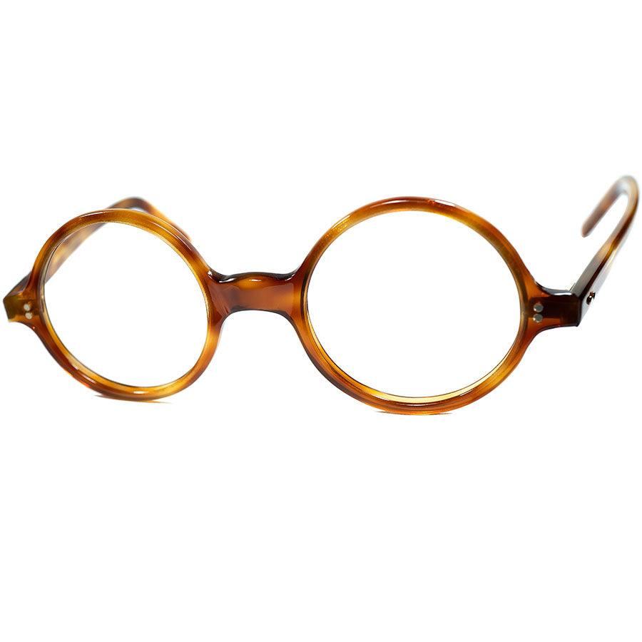 絶妙シルエットバランス SUPER GOODSIZE万能個体1950sデッドストック FRAME FRANCE フランス製コルビジェSTYLE  正円ラウンド 丸眼鏡 42/22実寸 ビンテージ ヴィンテージ 眼鏡 メガネ 【a8142】