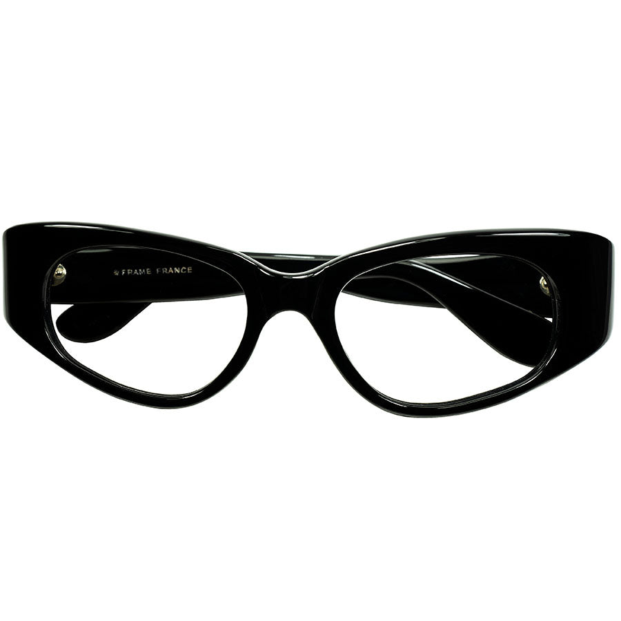 スタイリッシュで洗練されたFRENCH CLASSIC MODERN 1960sフランス製 デッドストック FRAME FRANCE 立体曲智  FOX系 ウェリントン BLACK size46/20 ビンテージ ヴィンテージ 眼鏡 メガネ 【a8218】