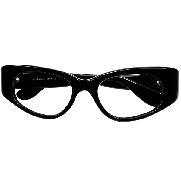 スタイリッシュで洗練されたFRENCH CLASSIC MODERN 1960sフランス製 デッドストック FRAME FRANCE 立体曲智 FOX系 ウェリントン BLACK size46/20 ビンテージ ヴィンテージ 眼鏡 メガネ 【a8218】
