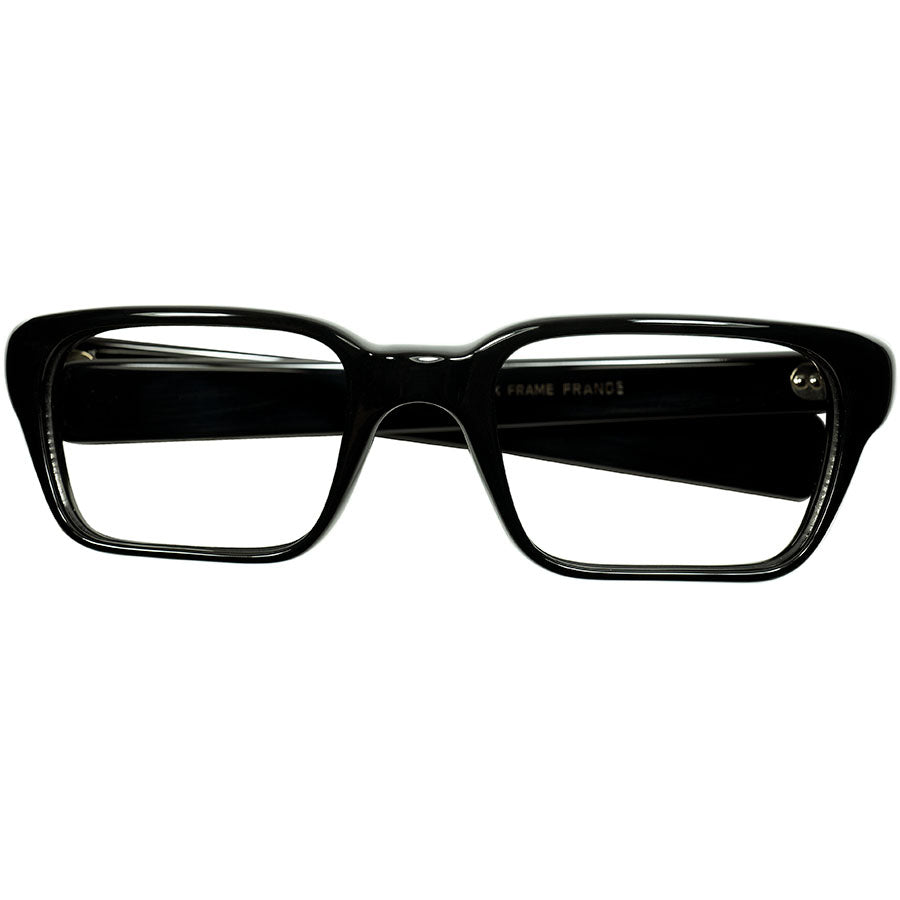 60年前のデザインとは思えない現代的LOOK1960sデッドストック FRAME FRANCE 極太TEMPLEウェリントン BLACK  size50/23 幅広FACE向け大きめSIZE個体 ビンテージ ヴィンテージ 眼鏡 メガネ 【a8232】