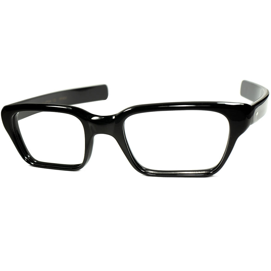 60年前のデザインとは思えない現代的LOOK1960sデッドストック FRAME FRANCE 極太TEMPLEウェリントン BLACK  size50/23 幅広FACE向け大きめSIZE個体 ビンテージ ヴィンテージ 眼鏡 メガネ 【a8232】