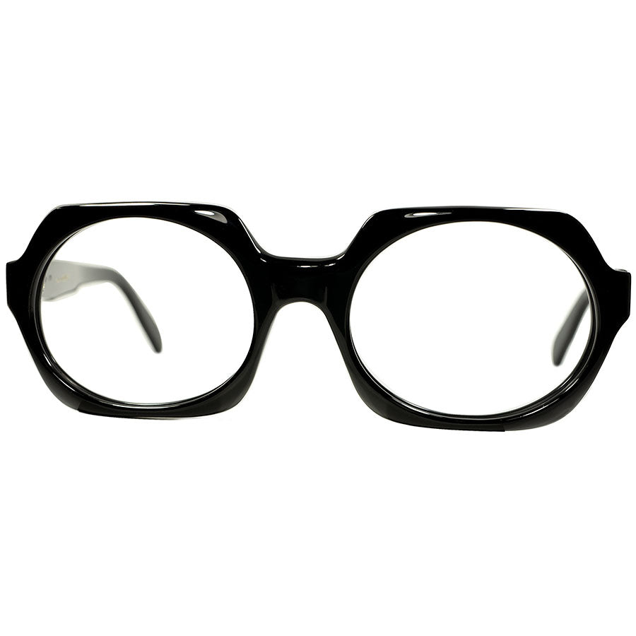 ハイポテンシャルで自由なTRICKY DESIGN1960sイタリア製 デッドストック FRAME ITALY 変形ポリンゴンHEXAGON 六角形  BLACK size50/20 眼鏡 ビンテージ ヴィンテージ 眼鏡 メガネ 【a8241】