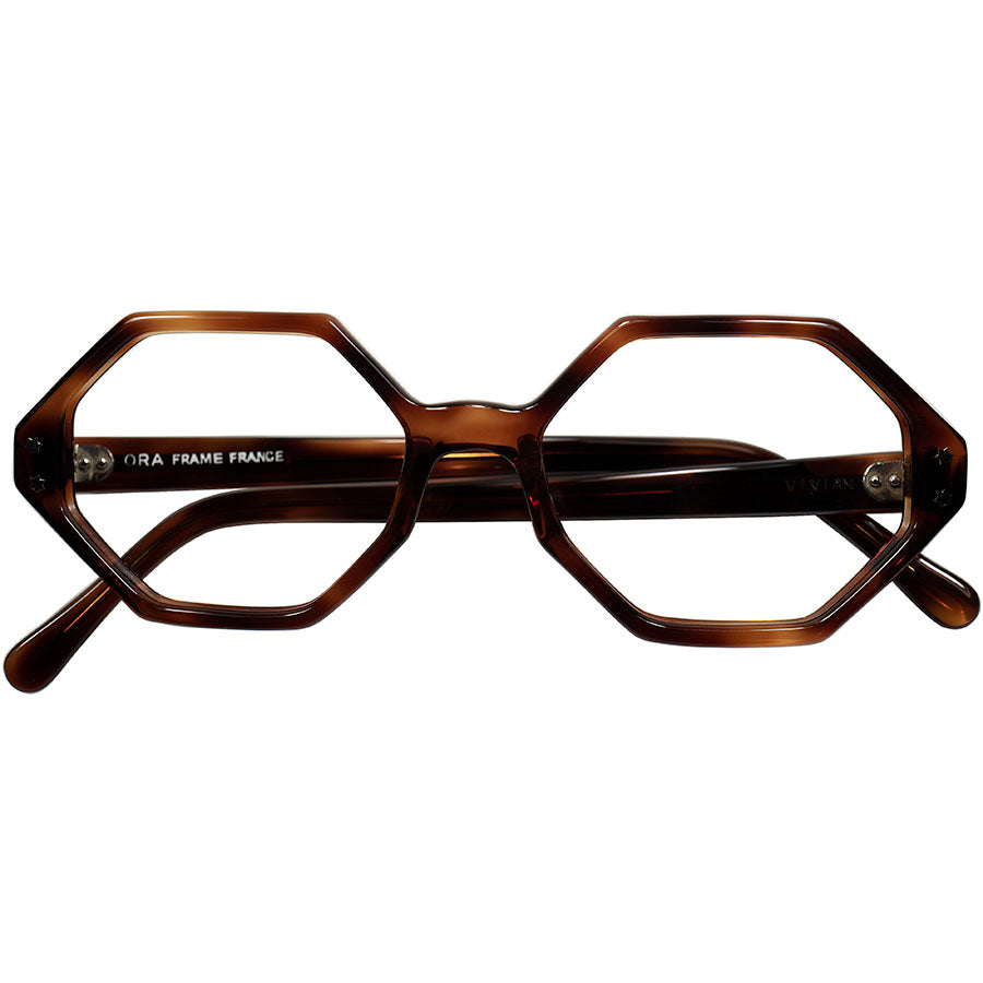 ヒネリの効いたシャープな面構えの変わり種OCTAGON 1960s デッドストック FRAME FRANCE 八角形 フレンチ オクタゴン DEMI  AMBER size50/20 ビンテージ ヴィンテージ 眼鏡 メガネ 【a8349】