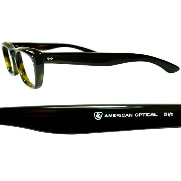 本場AUTHENTIC STYLE1960s デッドストック USA製 AO AMERICAN OPTICAL アメリカンオプティカル  肉厚KEYHOLE ウェリントン size46/20 BLACK AMBER ビンテージ ヴィンテージ 眼鏡 メガネ 【a8598】