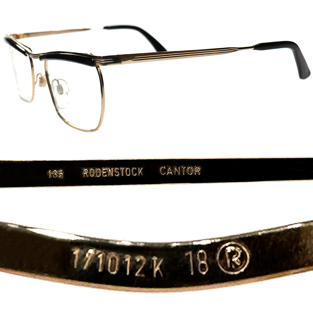 SUPER SPECIAL オールドARCHIVE 1950-60sデッドストック 西ドイツ製オリジナル RODENSTOCK ローデンストック  初代CANTOR 1/10 12K金張 size50/18黒 ビンテージ ヴィンテージ 眼鏡 メガネ 【a8701】