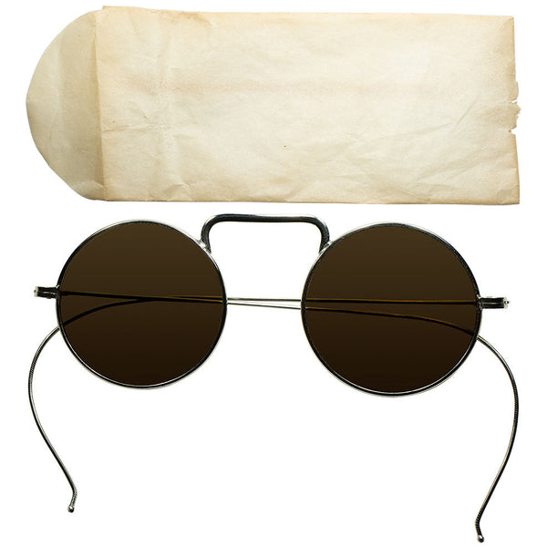 エグ渋 OLD US INDUSTRIAL 1920s-30s デッドストック USA製 AMERICAN OPTICAL アメリカンオプティカル AO コの字BRIDGE ラウンド 丸眼鏡 42/20実寸 ビンテージ ヴィンテージ 眼鏡 メガネ【a8859】