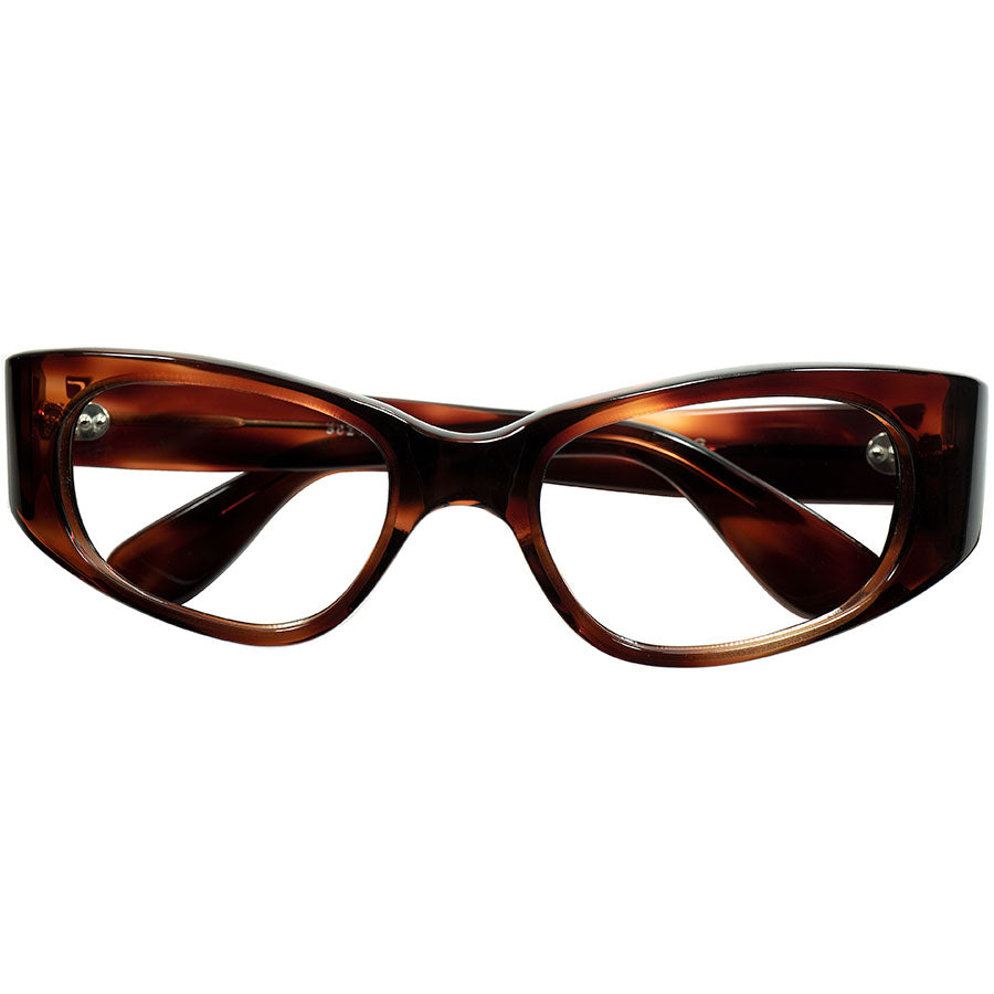 デイリーユース向けの上級なFrench Mid Century Eyewear1960sフランス製デッドストック FRAME FRANCE 立体曲智  FOX系 ウェリントン AMBER size46/20 ビンテージ ヴィンテージ 眼鏡 メガネ 【a8907】