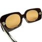 非常に珍しいデザインの３DOT オールBROWN仕立て1960s イタリア製 デッドストック FRAME ITALY ３ドットSQUARE ウェリントン サングラス BROWN WOOD ビンテージ ヴィンテージ 眼鏡 メガネ 【a8979】