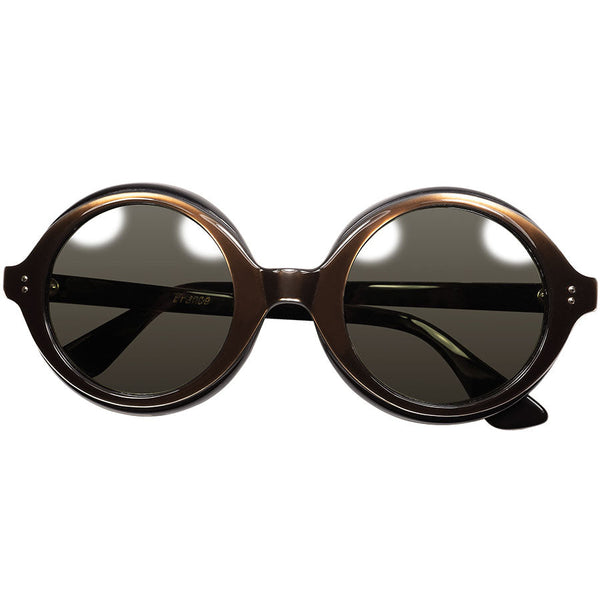 French Mid Century なOLDモード感とシックな色使い1960sフランス製デッドストック FRAME FRANCE ラウンド サングラス 丸眼鏡 黒ベース BROWN SILK ビンテージ ヴィンテージ 眼鏡 メガネ 【a9081】