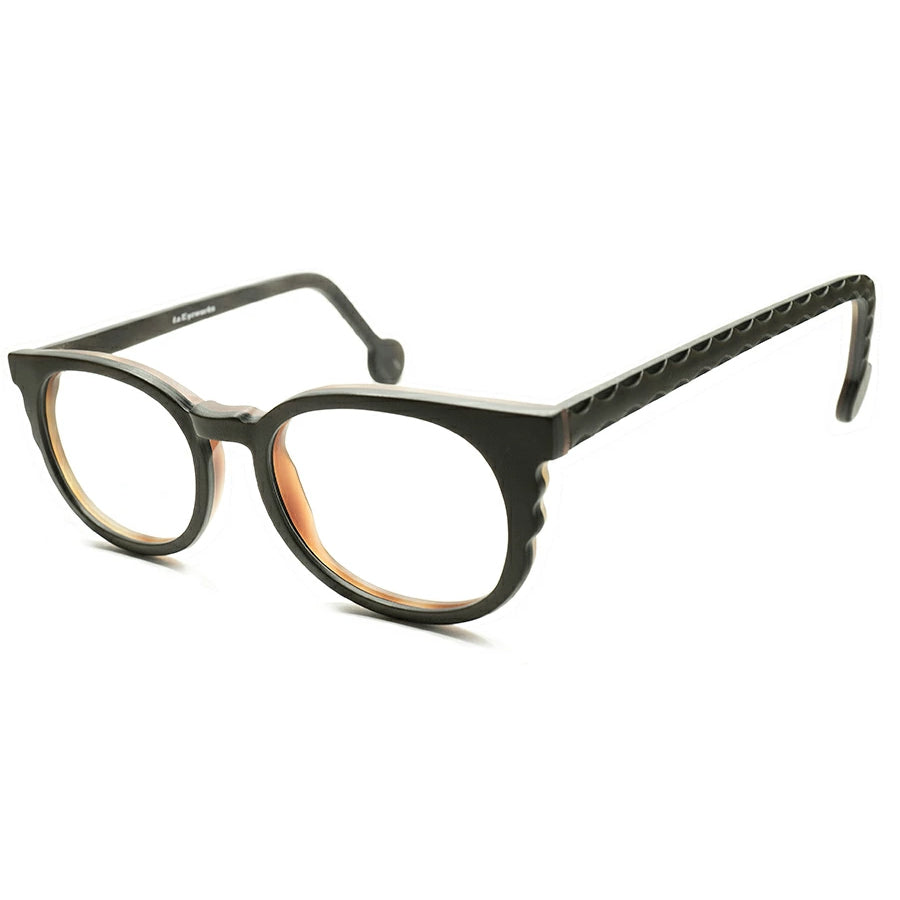 三層レイヤード 1990s ITALY製 デッド l.a.Eyeworks アイワークス 凹凸カッティング WAVEデザイン表面MATT BLACK  ウェリントン 46/20実寸 ウェリントン ヴィンテージ メガネ 眼鏡 実寸 【a9123】