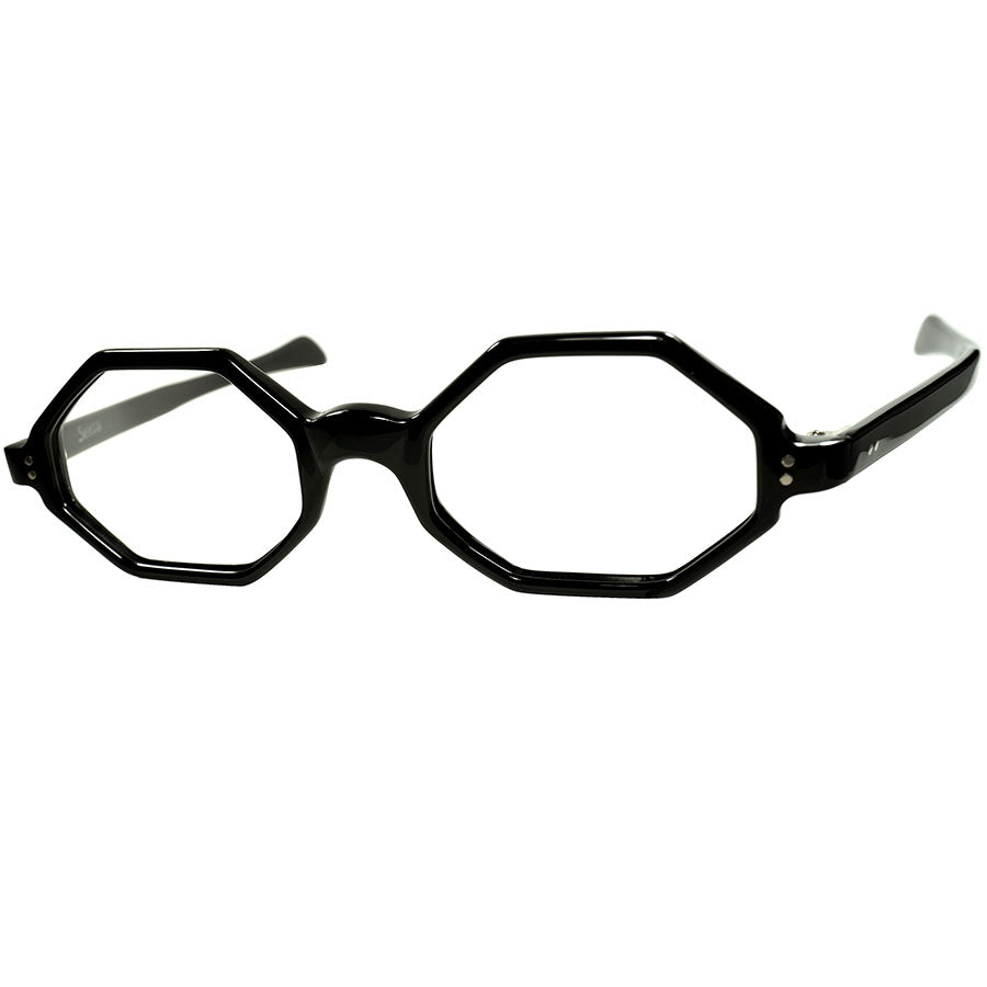 絶妙なニュートラル感のデイリー向けFRENCH OCTAGON 1960s デッドストック FRAME FRANCE by Selecta 八角形  フレンチ オクタゴン BLACK size48/22 ビンテージ ヴィンテージ 眼鏡 メガネ 【a9204】