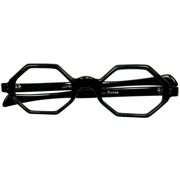 デザインで選ぶよりも重要なサイズ選びをVINTAGEで実現 1960s デッドストック FRAME FRANCE by Selecta 八角形 フレンチ オクタゴン BLACK size44/22 ビンテージ ヴィンテージ 眼鏡 メガネ 【a9209】