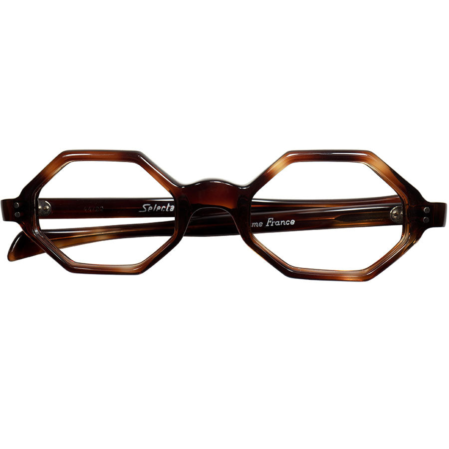 BASIC DESIGNのビンテージでピンポイントなマイサイズを1960s デッドストック FRAME FRANCE by Selecta 八角形  フレンチ オクタゴン AMBER size44/22 ビンテージ ヴィンテージ 眼鏡 メガネ 【a9212】