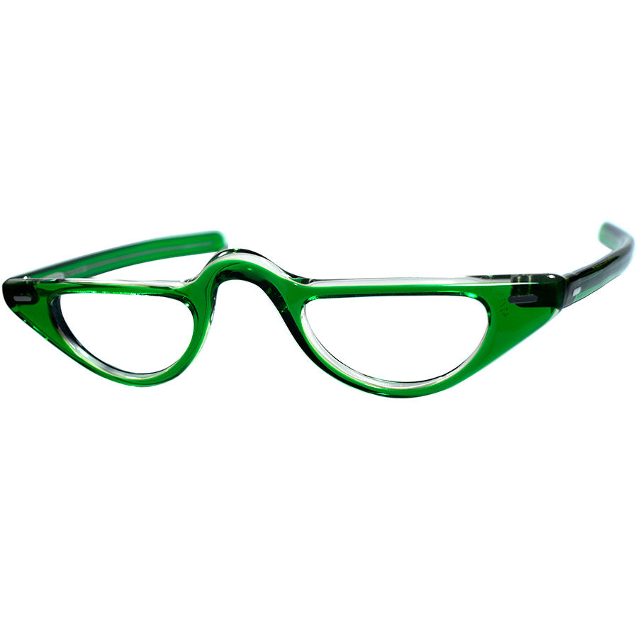 ANTIQUEシルエットx SUPER RAREカラー1960sフランス製デッドストック FRAME FRANCE by Selecta 1/2  eye ハーフアイ GREEN SMOKE 老眼鏡 size38/26 ビンテージ ヴィンテージ 眼鏡 メガネ 【a9286】